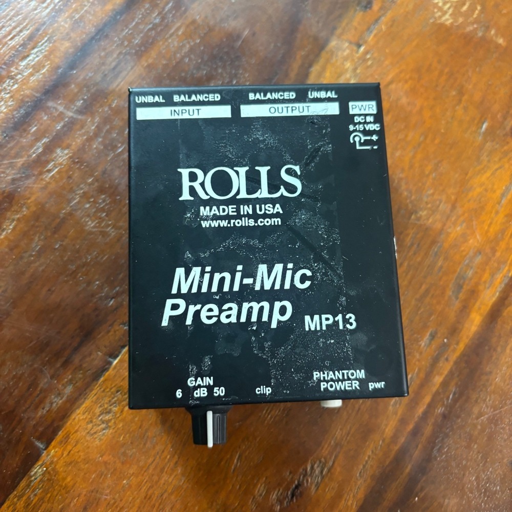 Rolls MP13 Mini-Mic Preamp Black Single Channel Microphone Amplifier Phantom